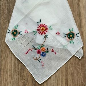 New cotton hand embroidered handkerchief trio floral bouquet hankie